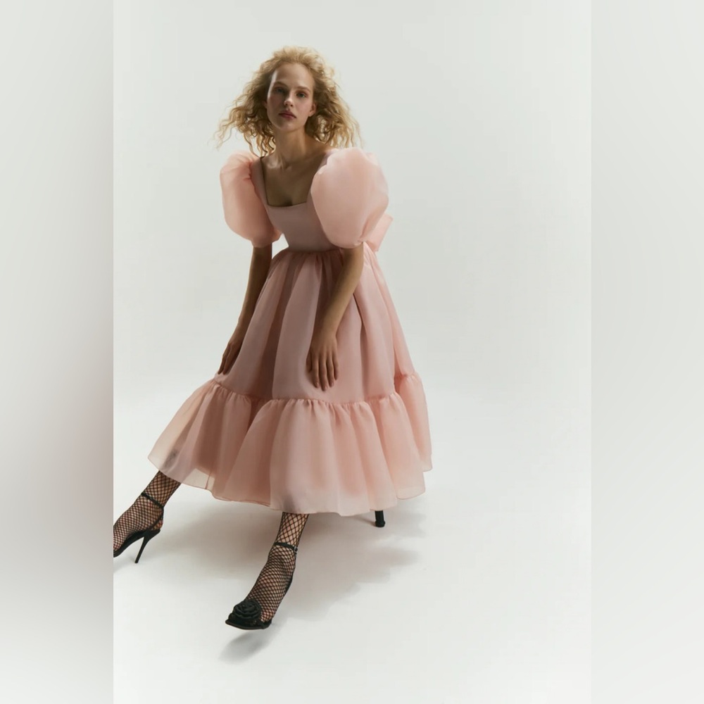 Have Dress BLACK Maria Midi Dress, Puff Sleeves, Size 12-14